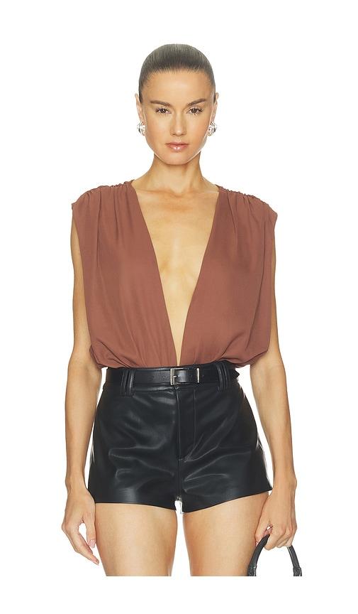 superdown kalley deep v bodysuit in brown. - size l (also in xs, xxs, s, m, xl)