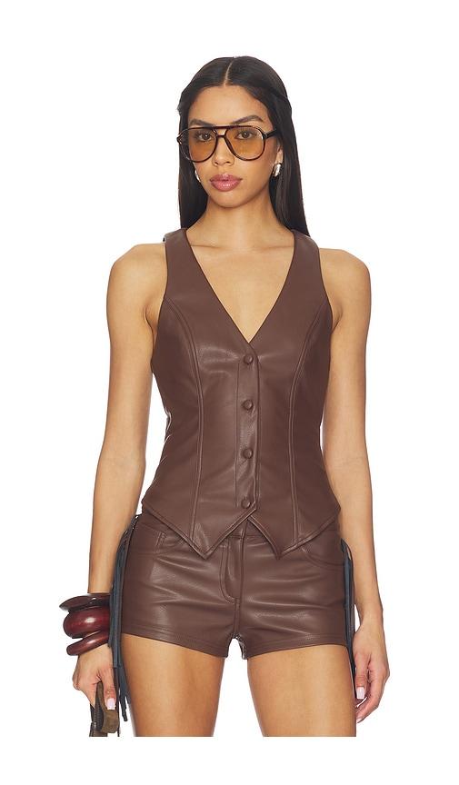 superdown karina faux leather vest in brown. - size m (also in xxs, xs, s)
