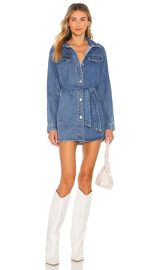 superdown kelsie denim dress in denim-medium. - size l (also in xxs, xs, s, m, xl)