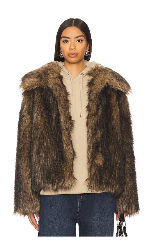 superdown kennedy faux fur coat in brown. - size l (also in xs, xxs, s, m)