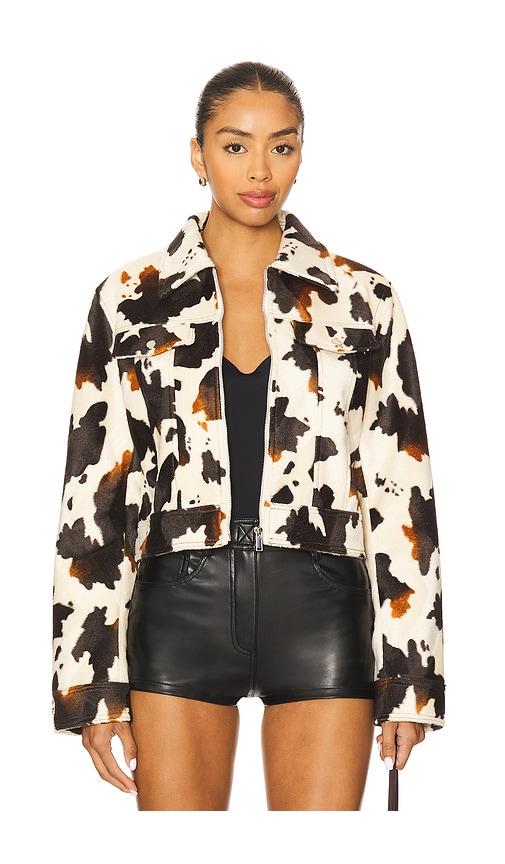 superdown leah cow print jacket in cream,black. - size m (also in s, xxs, xs, xl)