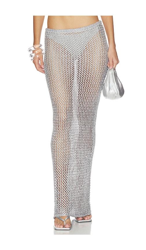 superdown letina knit maxi skirt in metallic silver. - size l (also in xs, s, m)