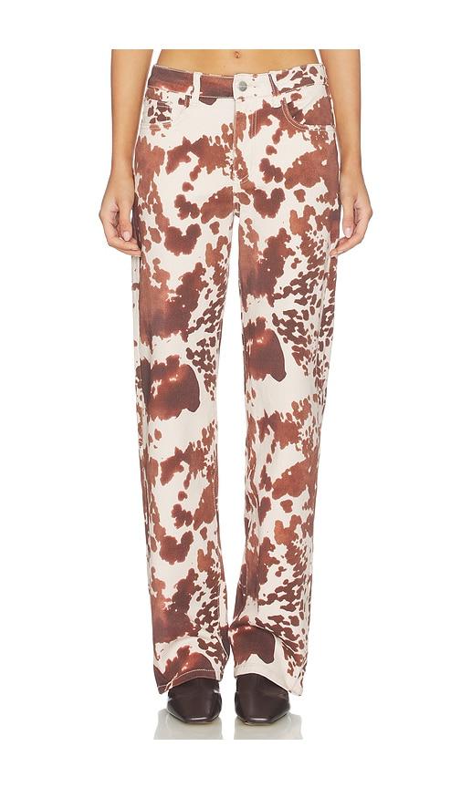 superdown lile cow print jean in neutral,brown. - size l (also in xxs, xs, s, m)