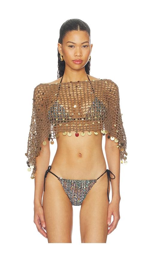 superdown maris crochet poncho in brown. - size l (also in xs, s, m)