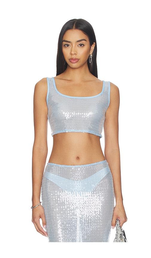 superdown melie sequin top in baby blue. - size l (also in xxs, xs, s, m)