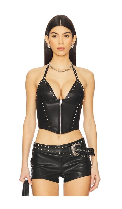 superdown melisa faux leather top in black. - size l (also in m, s, xs)