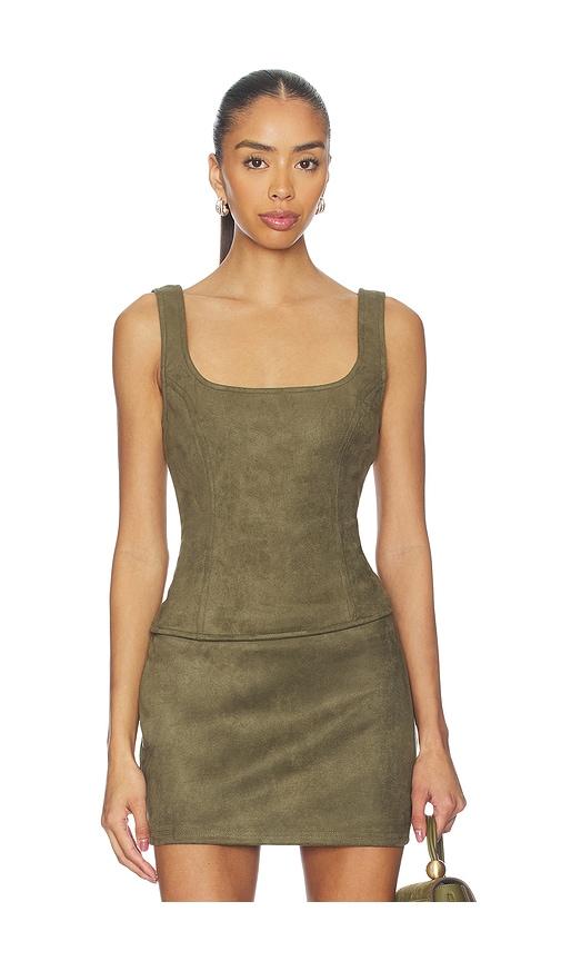 superdown patsie faux suede top in olive. - size l (also in xxs, xs, s, m, xl)