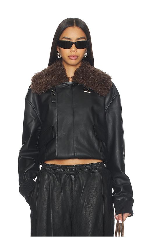 superdown philomena faux leather jacket in black. - size l (also in s, xxs, xs, m)