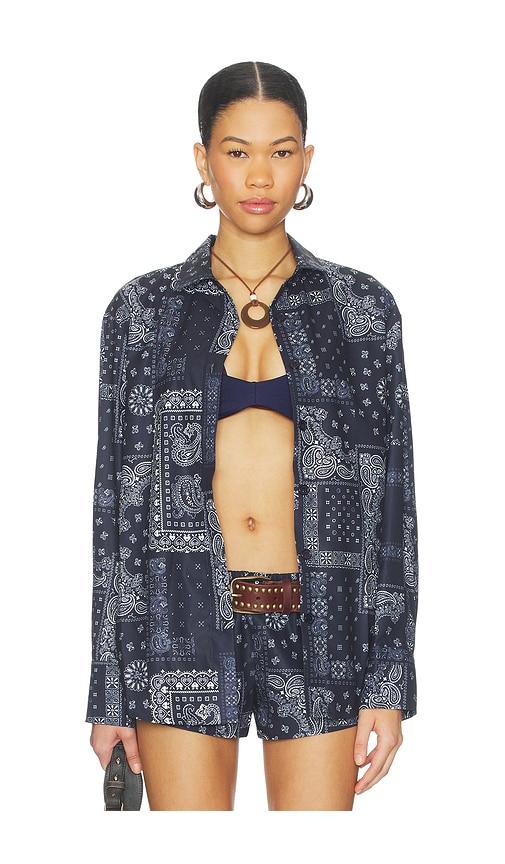 superdown pridget oversized button down in navy. - size l (also in m, s)