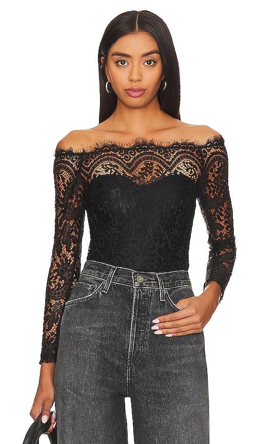 superdown rivka off shoulder bodysuit in black. - size m (also in l, s, xl, xs, xxs)