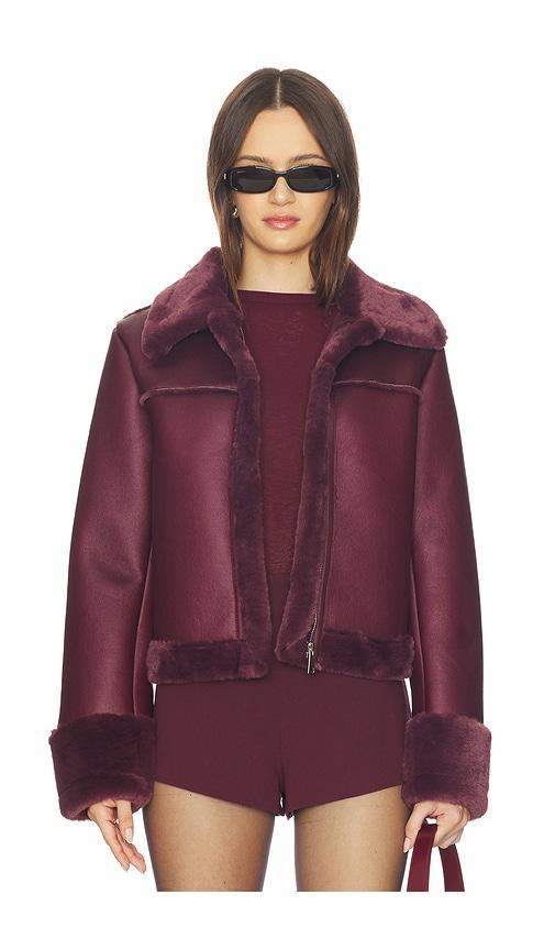 superdown sasha faux leather jacket in burgundy. - size s (also in xxs)