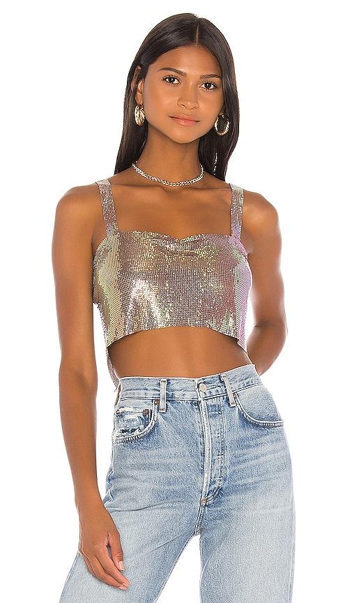 superdown shana chain crop top in metallic silver. - size l (also in m, s)