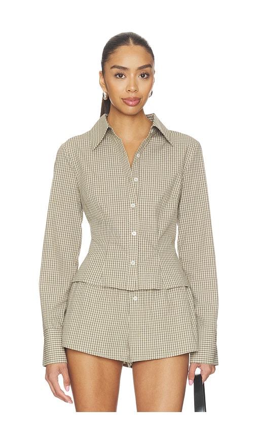 superdown silas button down top in neutral. - size l (also in m, s, xl, xs, xxs)
