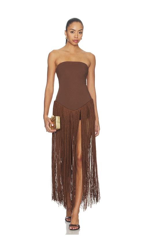superdown tea fringe romper in brown. - size s (also in xs)