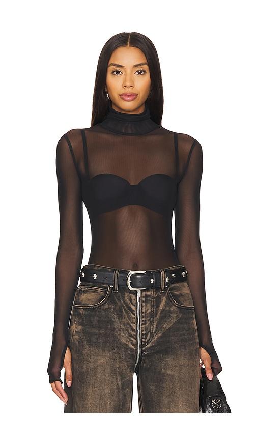 superdown twila sheer bodysuit in black. - size m (also in xs)