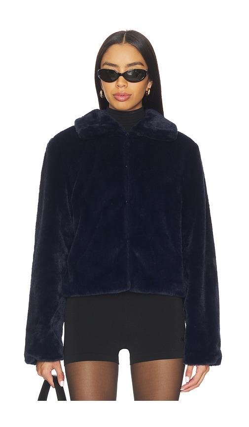 superdown x emma leger tianna faux fur jacket in navy. - size l (also in s, xxs, xs, m)