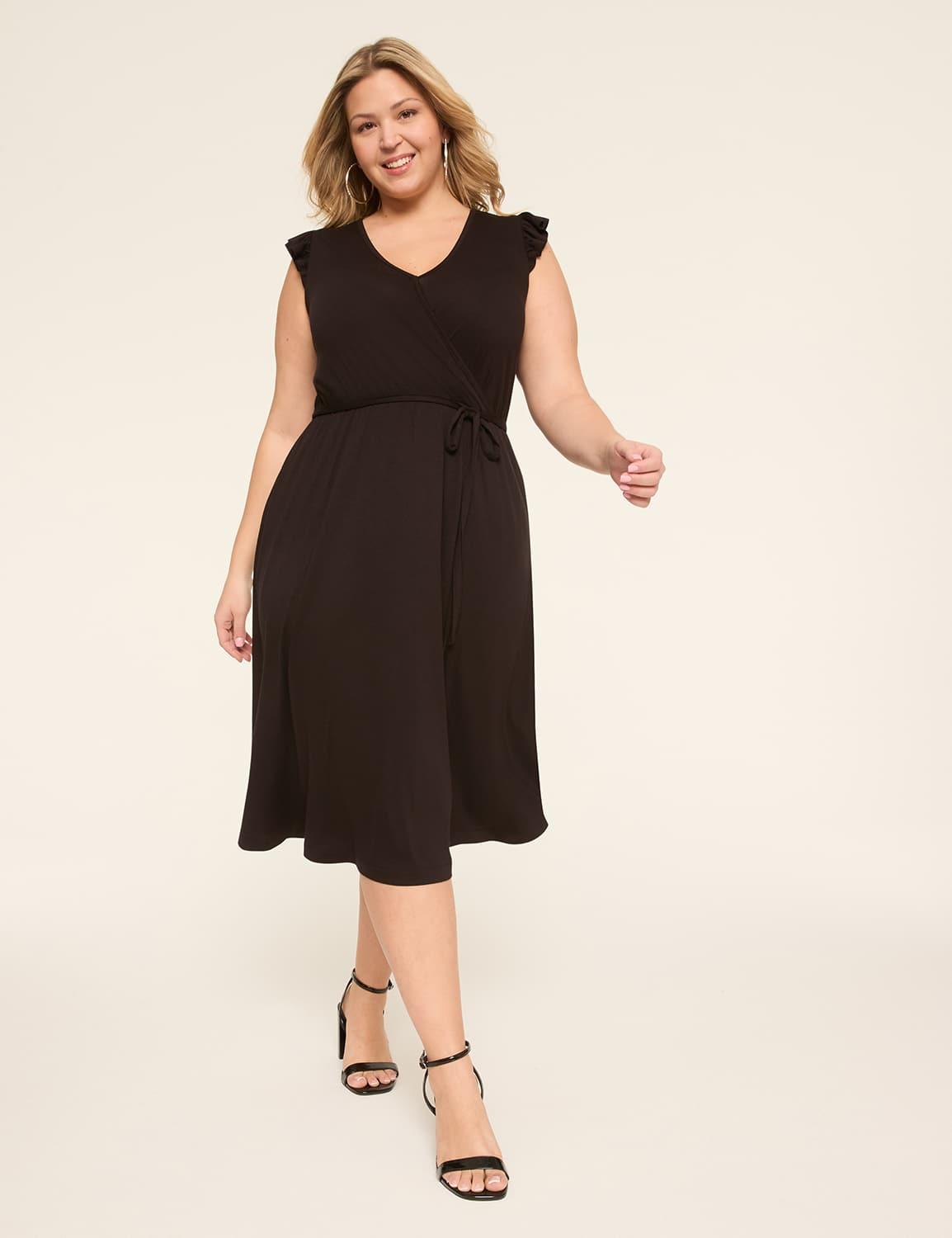 surplice-neck flutter-sleeve midi dress