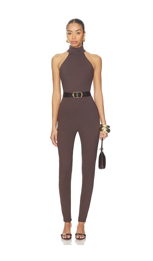susana monaco carryover legging jumpsuit in chocolate. - size l (also in s, xs, m)
