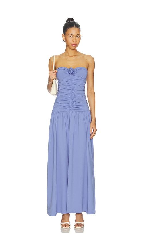 susana monaco center gathered flower tube dress in blue. - size l (also in s, m)