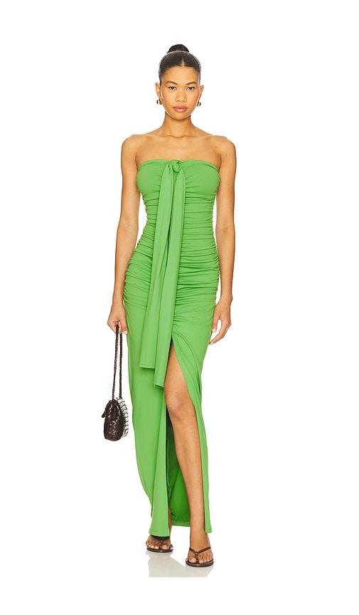 susana monaco center gathered tie with slit dress in green. - size m (also in s)