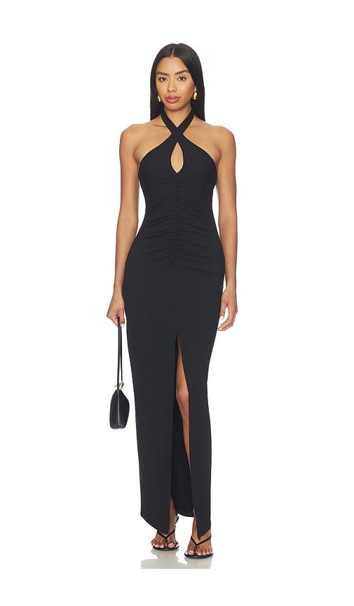 susana monaco cross front gathered front dress in black. - size l (also in xs, s, m, xl)