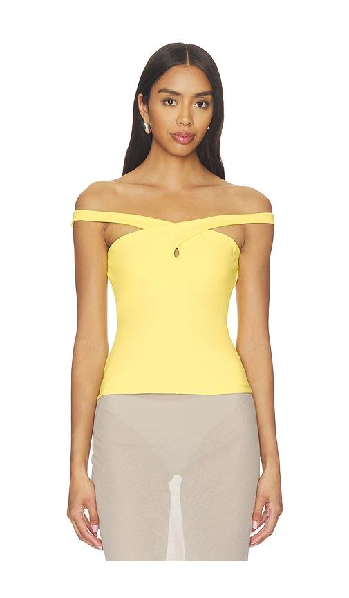susana monaco cross front top off shoulder top in yellow. - size m (also in s, xs)