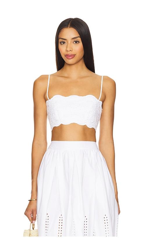 susana monaco embroidered poplin micro string top in white. - size l (also in s, m)