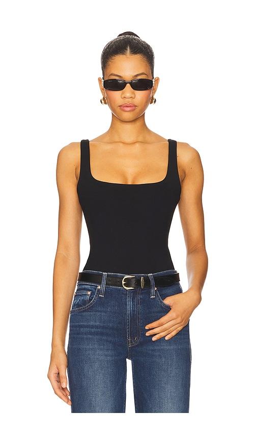 susana monaco essential low back tank thong back bodysuit in black. - size l (also in xs, m, s)