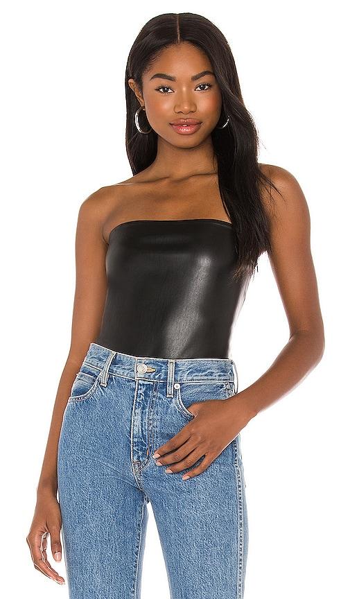 susana monaco faux leather tube top in black. - size l (also in s, xs)