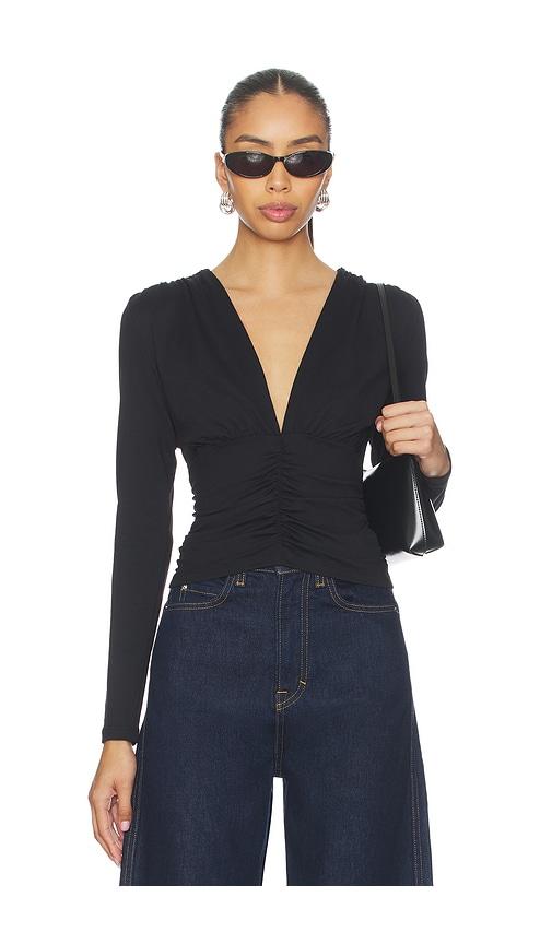 susana monaco gathered v long sleeve top top in black. - size m (also in xs)