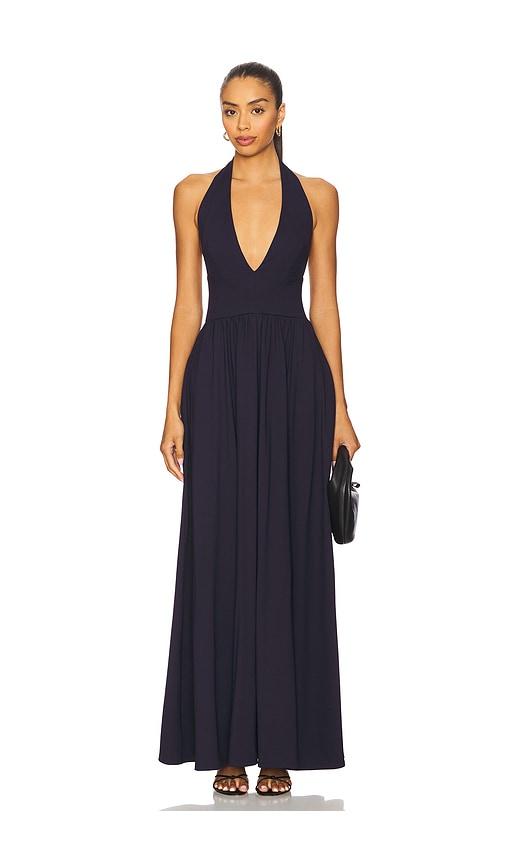 susana monaco halter gathered dress in navy. - size l (also in xs)