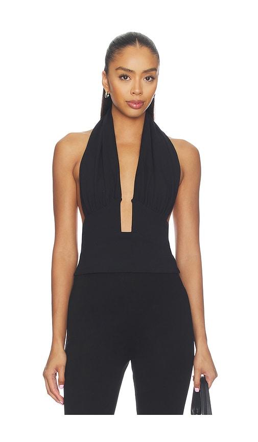 susana monaco halter gathered top in black. - size l (also in m, s, xs)
