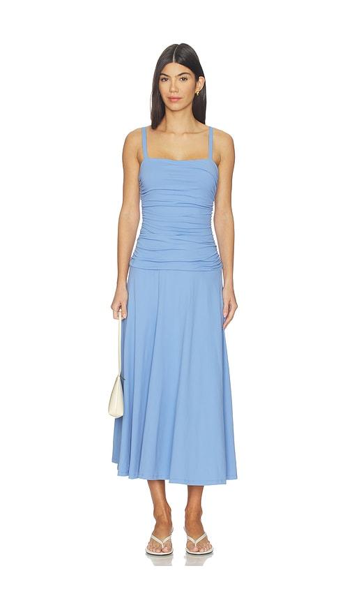 susana monaco low gathered string dress in blue. - size s (also in xs, xl)