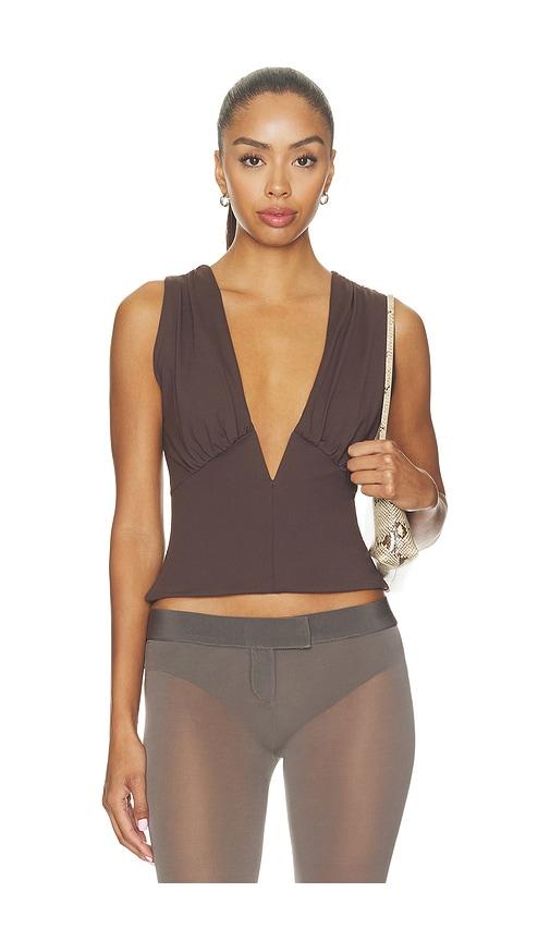 susana monaco low v wire tank in brown. - size l (also in m, s, xl, xs)