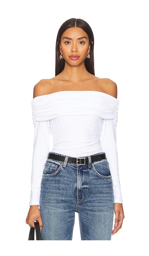 susana monaco off the shoulder gathered long sleeve top in white. - size s (also in xl)