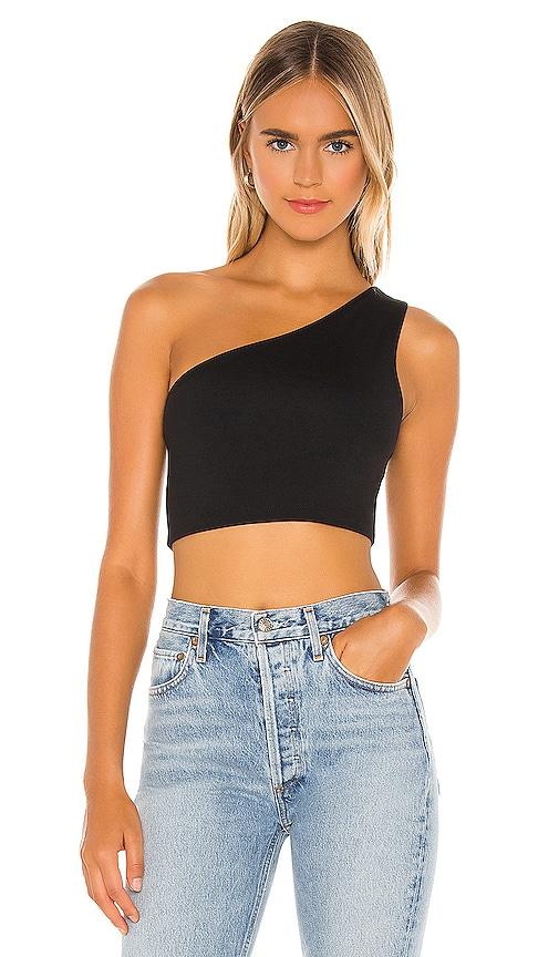 susana monaco one shoulder crop top in black. - size l (also in xs, s, m, xl)