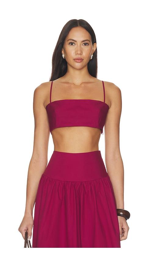 susana monaco poplin crop string top in burgundy. - size m (also in xs, xl)