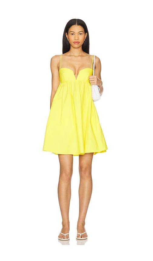 susana monaco poplin lace up back v wire dress in lemon. - size m (also in s)