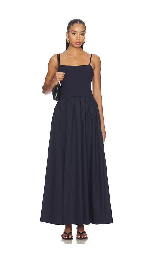susana monaco poplin string drop waist maxi dress in navy. - size l (also in m, s, xs)