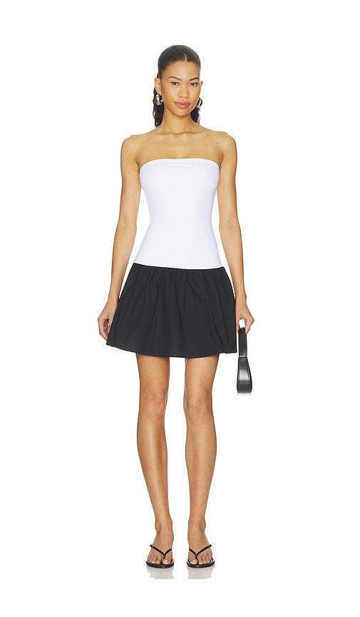susana monaco poplin tube drop waist dress in black & white. - size l (also in xs, s, m)