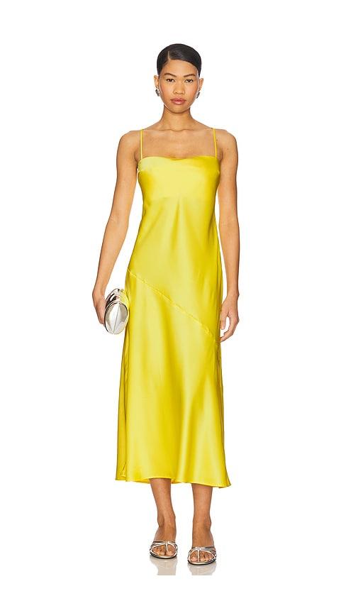 susana monaco satin bias cut slip dress in lemon. - size l (also in s, m)