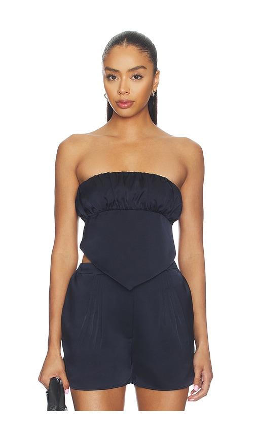 susana monaco satin scarf tube top in navy. - size m (also in xs, s)