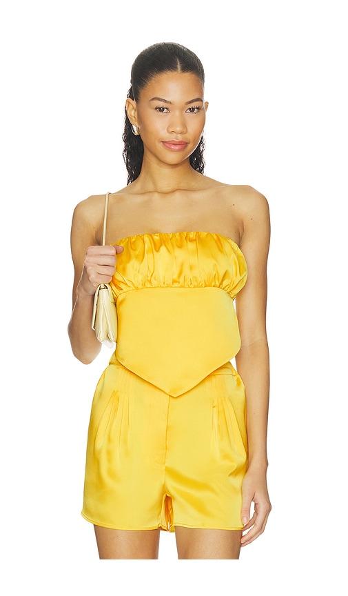 susana monaco satin scarf tube top in yellow. - size l (also in xs, s, m, xl)