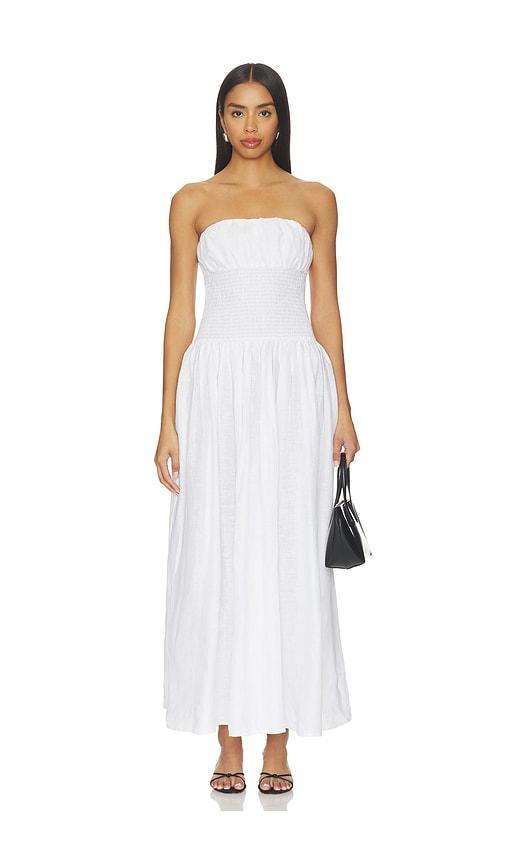 susana monaco solid linen smocked waist tube maxi dress in white. - size l (also in s, m, xl)