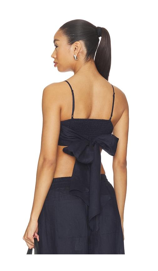 susana monaco solid linen tie back top in navy. - size l (also in xs, s, m, xl)
