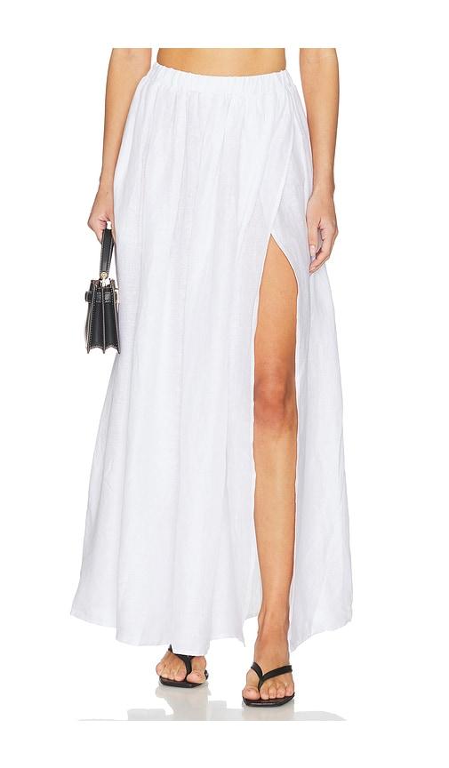 susana monaco solid linen wrap elastic skirt in white. - size l (also in s, m, xl)