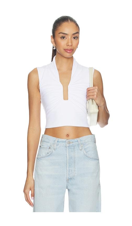 susana monaco square wire gathered sleeveless top in white. - size l (also in xs, s, m)