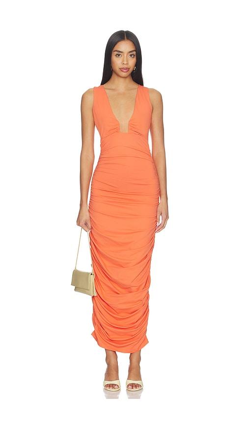susana monaco square wire gathered tank dress in peach. - size m (also in xs, s)