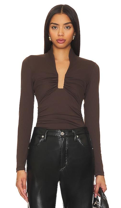 susana monaco square wire gathered top in brown. - size l (also in m, s, xs)