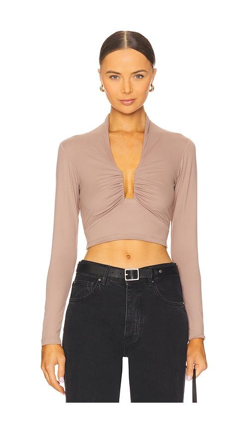 susana monaco square wire long sleeve top in brown. - size l (also in xs)